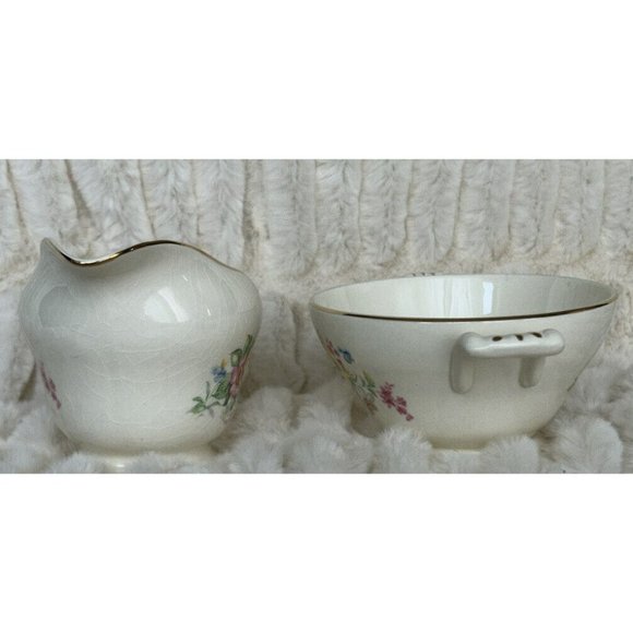Edwin M. Knowles Vintage Sugar Bowl & Creamer Cheery Bright Daisy Like Flowers - Picture 2 of 16